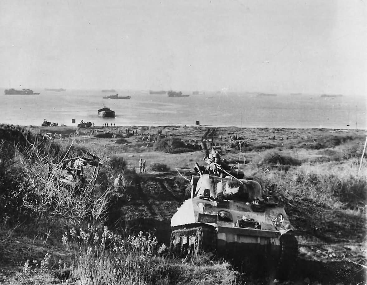 M4 Sherman of the 751st Tank Battalion Moves Inland from Nettuno Invasion Beach January 1944