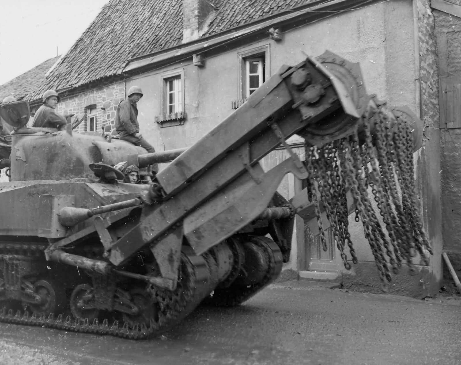M4 Sherman crab flail tank Roer crossing, Vicht Germany 1945 1st Army