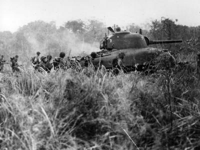 Marines Follow M4A1 Sherman tank #7 Cape Gloucester