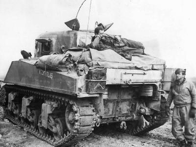 Tank Crew Atop M4 Sherman Tank named Atom Atlas near Cisterna 1944