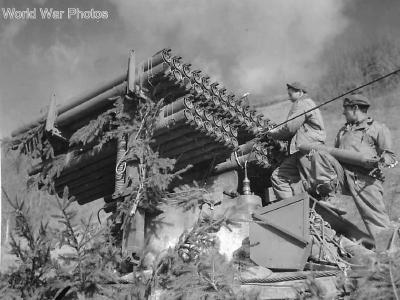 3rd Army Troops loading T34 Calliope Belgium 1945