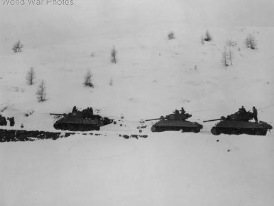 Shermans of 752nd Tank Battalion in Italian Alps 4 May 1945