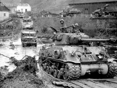A column of CCA, 11th AD crossing Muhl River near Neufelden, Austria 4 may 1945