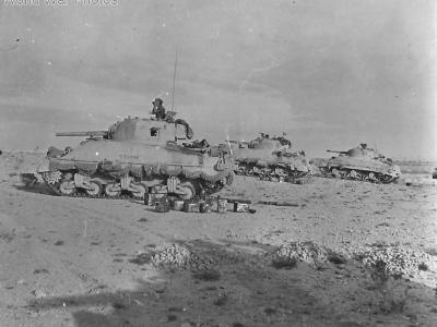 British Troops in Shermans round up enemy troops in Libya 1943