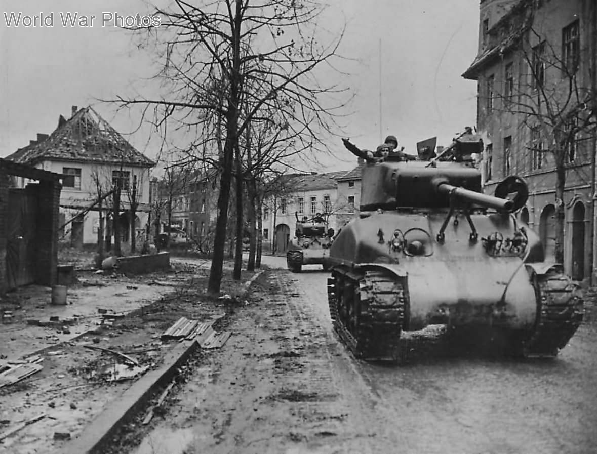 M4A1 move thru Eschweiler to Reinforce 1st Army in Weisweiler 1944