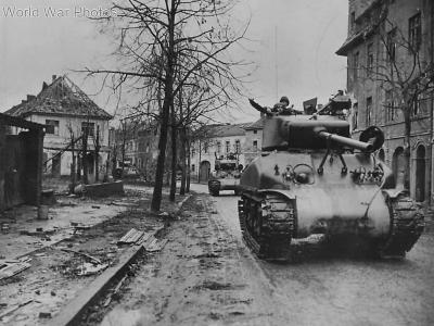 M4A1 move thru Eschweiler to Reinforce 1st Army in Weisweiler 1944