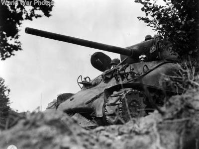 M4A1 tank with hedgerow cutter of 3rd Armored in Normandy