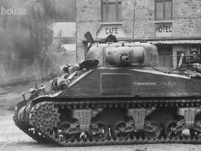 M4 of the 33rd AR, 3rd AD guarding the crossroads in Spontin Belgium September 1944