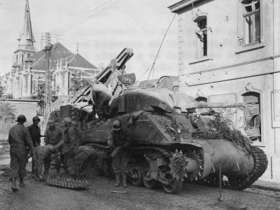 Recovery over damaged M4 in Alsdorf 15 October 1944