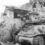 1st Army tank’s gun wrecked by Nazi shell in Lucherberg 1944