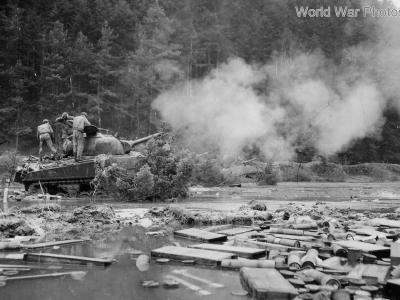 M4 (105) of the 3rd AD, indirect fire mission Les Rouges Eaux France