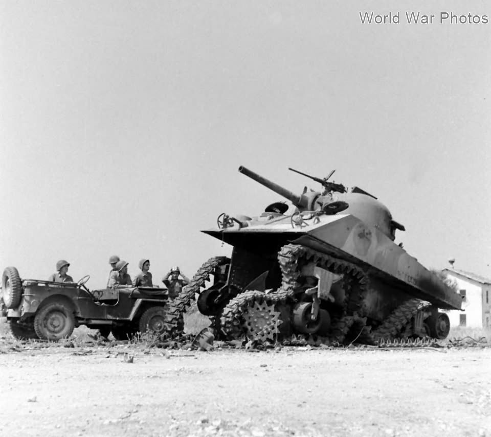 Destroyed M4 in Borgo Sabotino, Italy May 1944 2