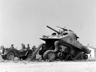 Destroyed M4 in Borgo Sabotino, Italy May 1944 2