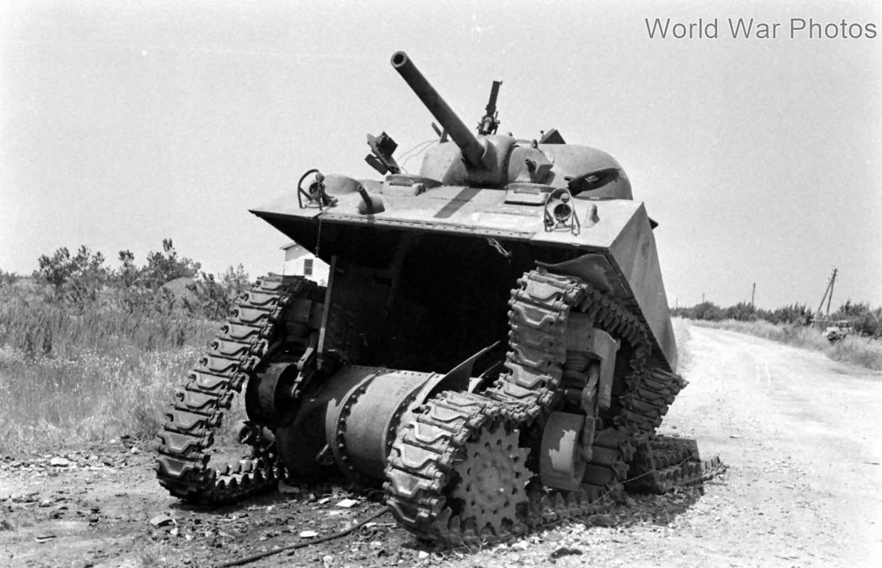 Destroyed M4 in Borgo Sabotino, Italy May 1944 3