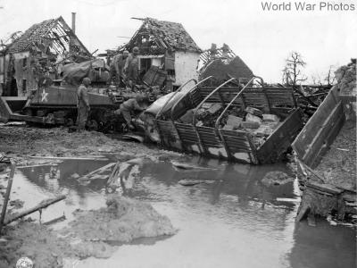 M4 Bulldozer tank and overturned trucks in Merode Germany