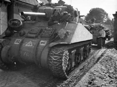 British M4 of the 11th Armoured Division in Deurne Belgium 26 September 1944