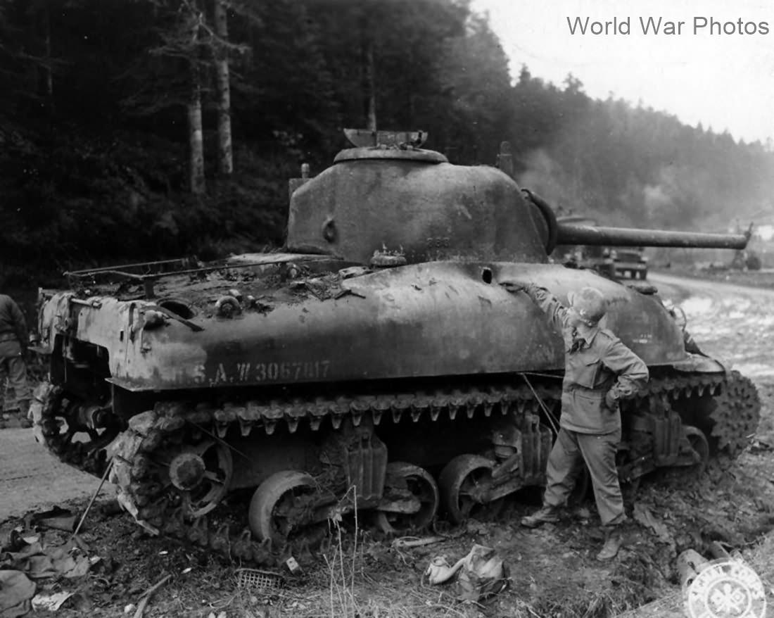 Destroyed M4A1 in Fremifontaine, France 26 Ocober 1944