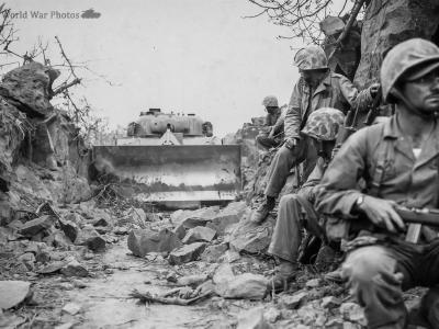 Marine Squad with M4 Sherman Dozer Iwo Jima