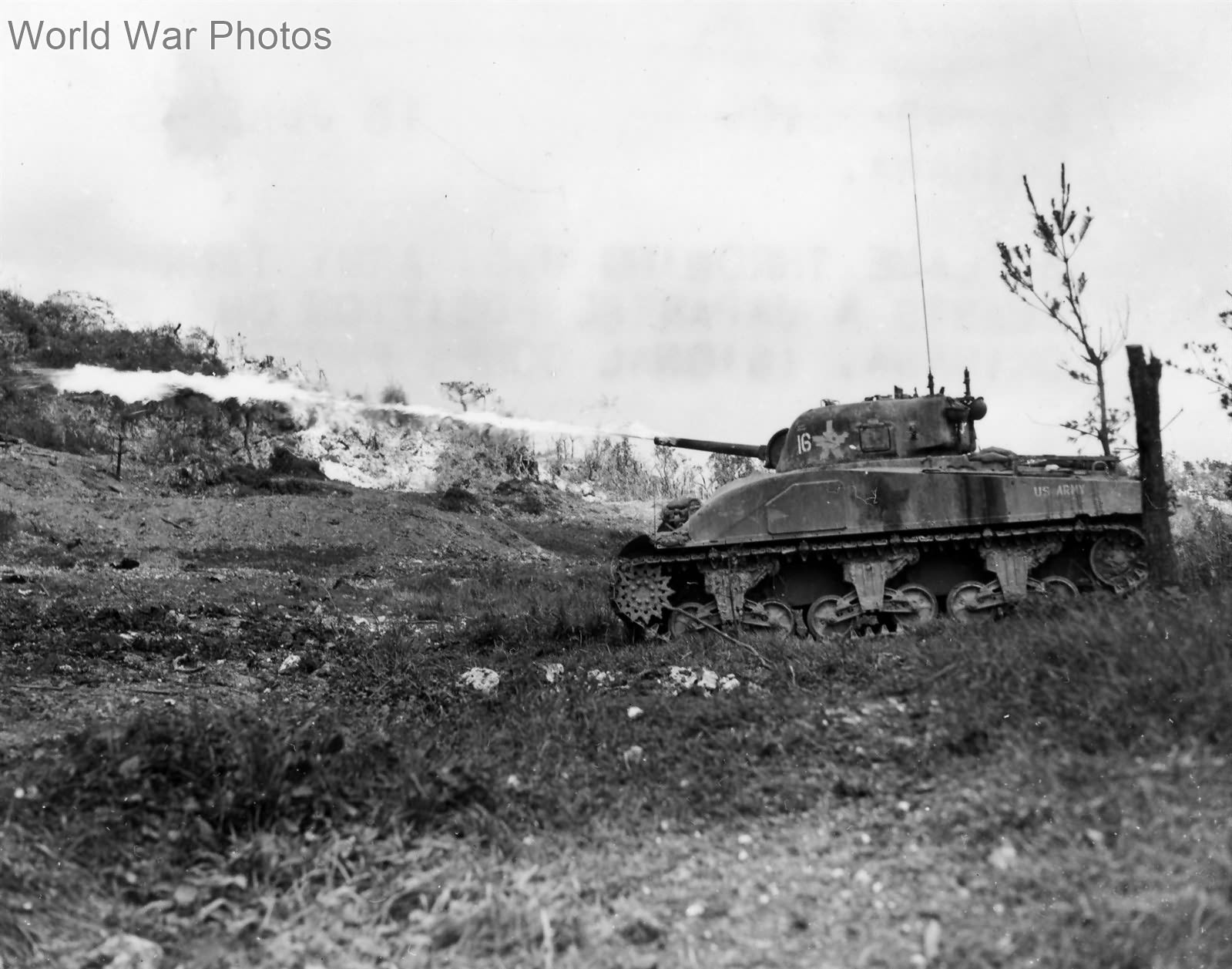 Sherman Composites (Hybrid) flame thrower in action Okinawa June 1945