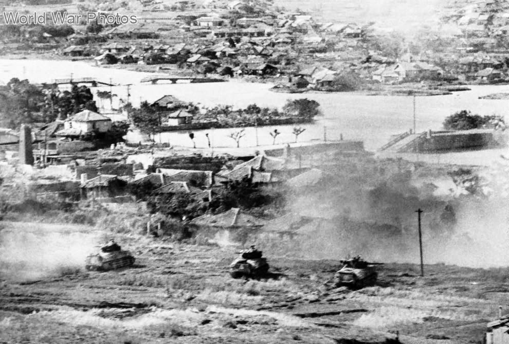Shermans in action, Naha Okinawa 27 May 1945
