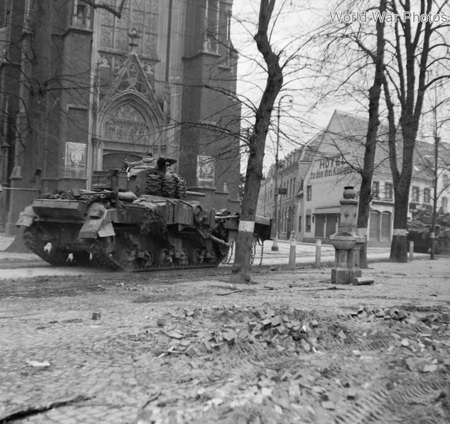 British Sherman Crab of the 8th Armoured Brigade in Kevelaer March 1945