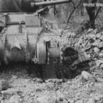 M4 of the 755th Tank Battalion mine damage Italy 1944