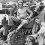 Marine M4 tank crew rests after Battle in Agana Guam