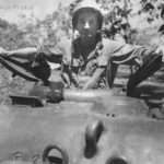 Marine Platoon Sergeant Clarence Charleston in turret of M4 on Cape Gloucester
