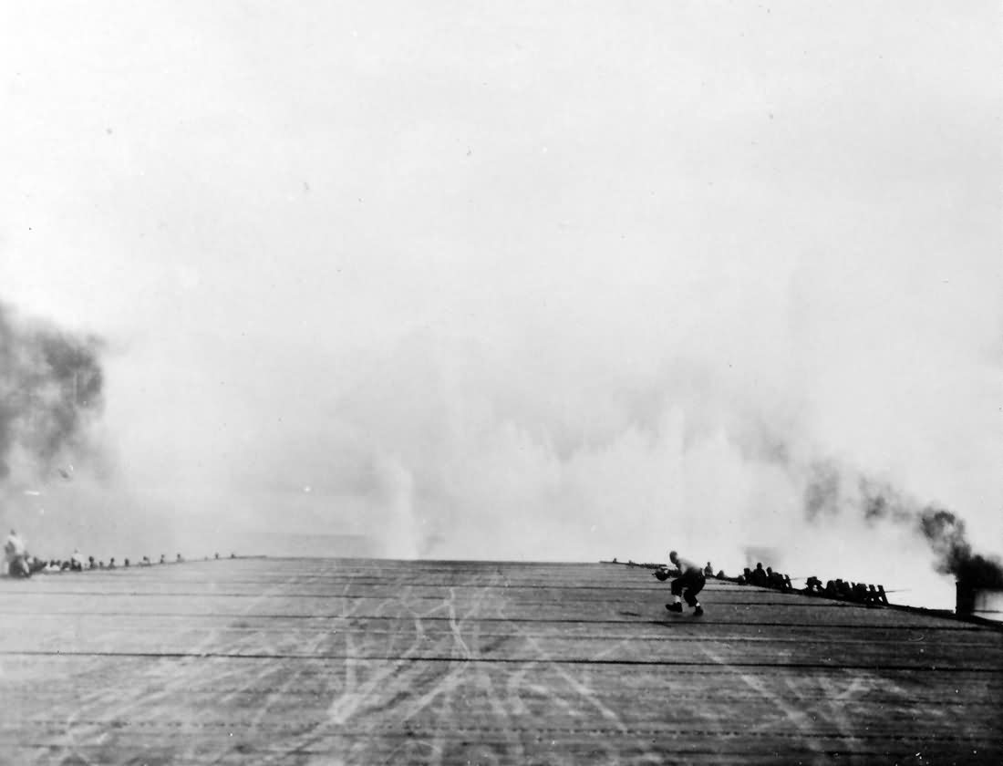 A near hit on carrier USS Kalinin Bay CVE-68