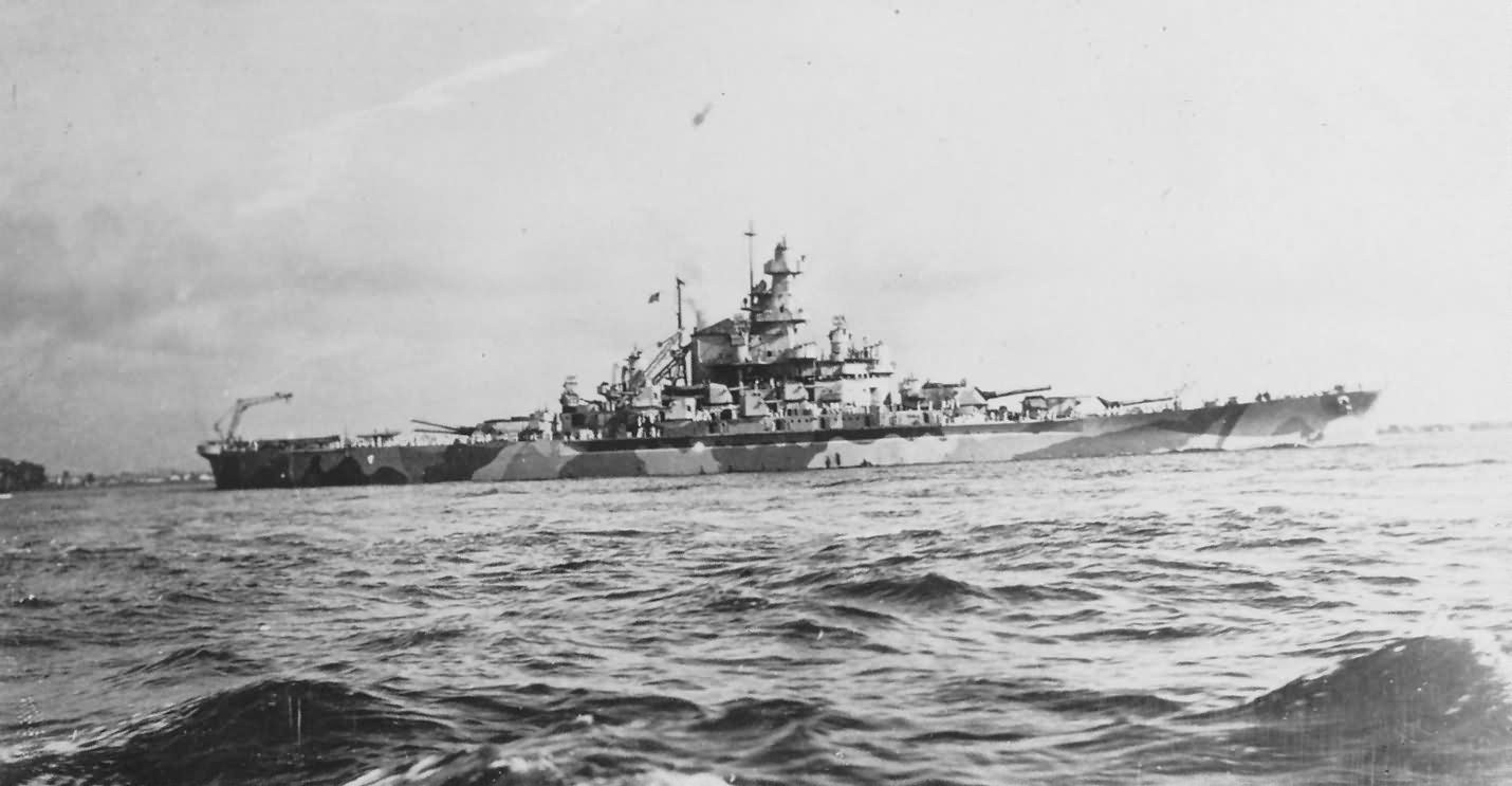 Battleship USS Indiana BB-58 in camouflage August 1942