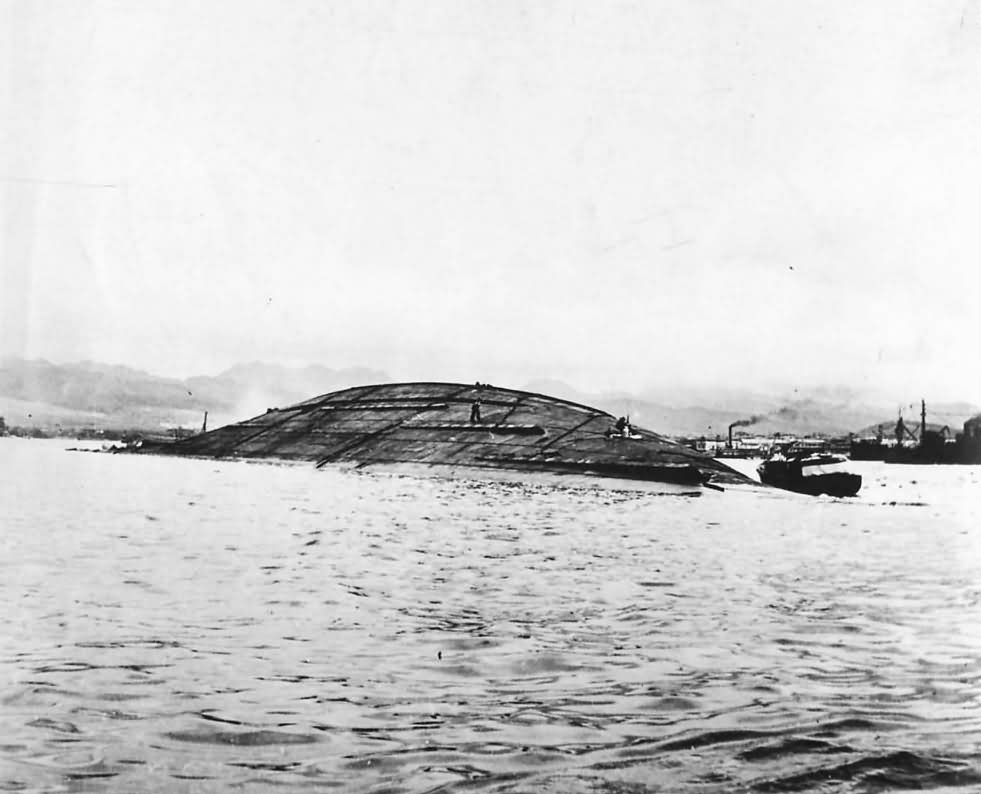 Capsized battleship USS Utah BB-31 after Japanese Attack on Pearl Harbor 1942