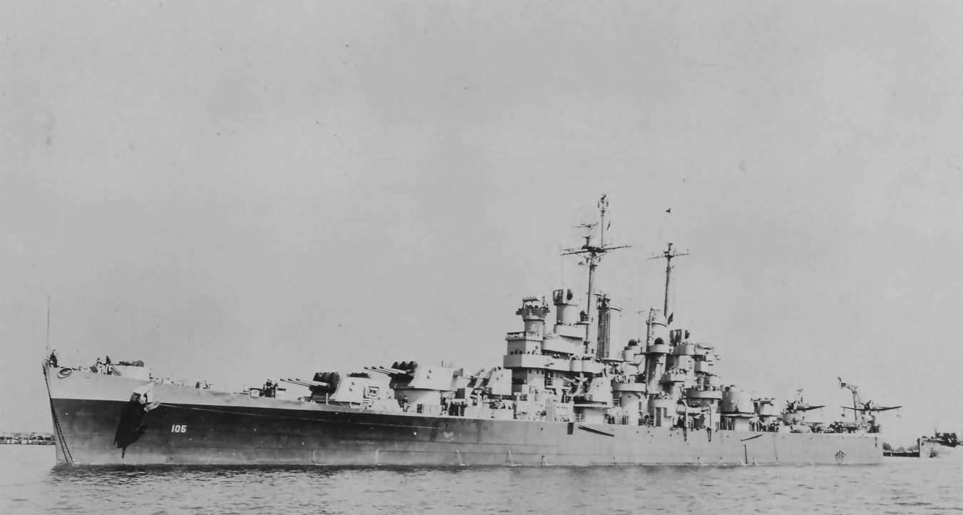 Cruiser USS Dayton CL-105 starboard view