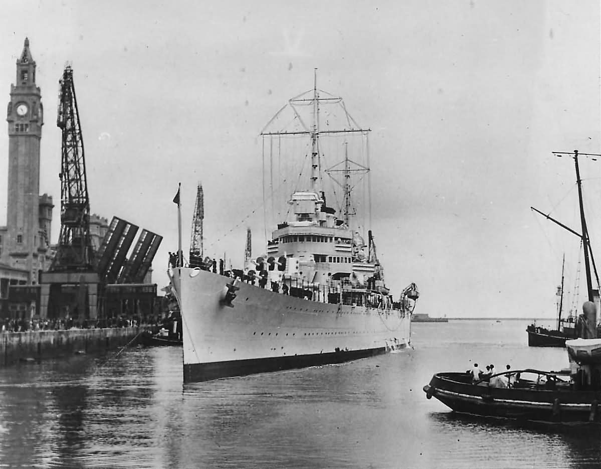 Cruiser USS Nashville CL-43 Arrives at Cherbourg France 1938