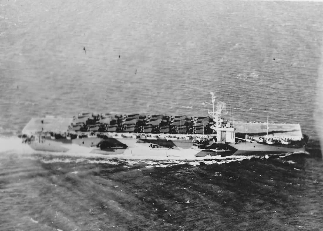 Escort carrier USS Shamrock Bay planes on deck