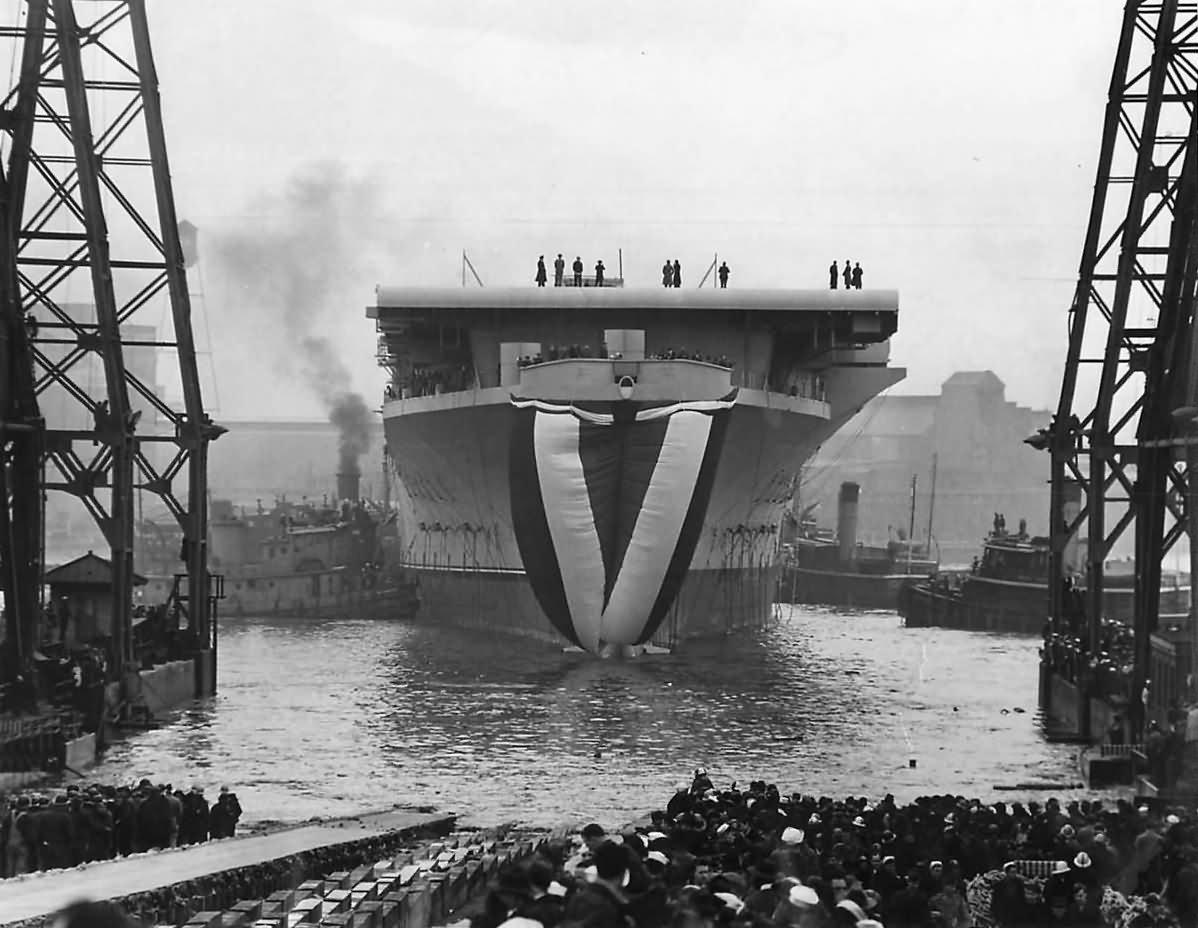 Launch of US Aircraft Carrier USS Shangri-La CV-38 24 February 1944