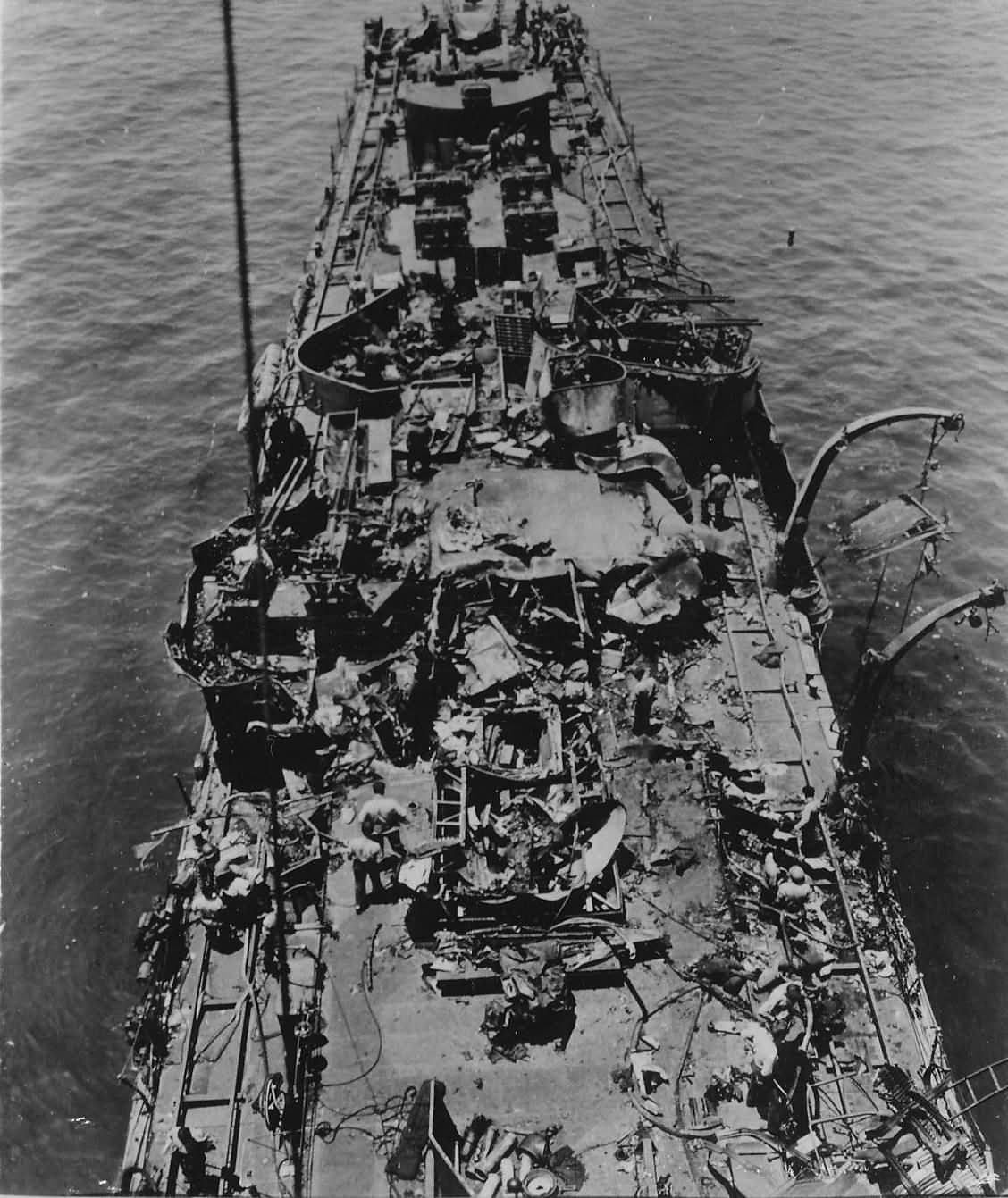 Mine layer USS Aaron Ward DM-34 hit by 6 suicide planes April 1945