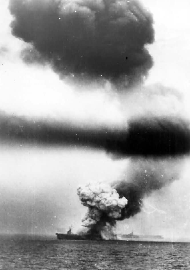 USS St. Lo CVE 63 Hit by Kamikaze in Second Battle of Philippine Sea 1944