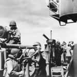 Crew in Action on Carrier Signal Bridge During Pacific Battle