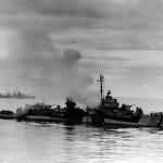 Destroyer USS Haraden DD-585 after Kamikaze Attack in Sulu Sea 13 December 1944