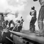Explosion on USS Essex CV-9 after Hellcat Drop Tank Burst on Landing 1944