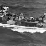 USS Hazelwood DD-531 limps home after Kamikaze Hits off Okinawa 1945