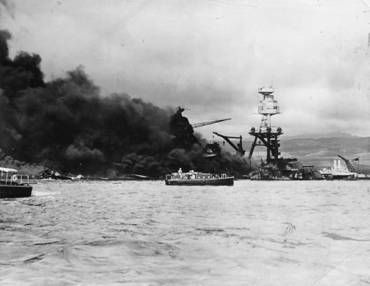 Burning Battleship USS Arizona BB-39 Following Japanese Attack on Pearl Harbor
