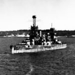 Battleship USS Arkansas anchored off Portland, February 1942