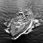 Bow view of USS Arkansas, 11 April 1944