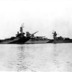 USS Arkansas with camouflage Measure 31a Design 7B, 4 November 1944