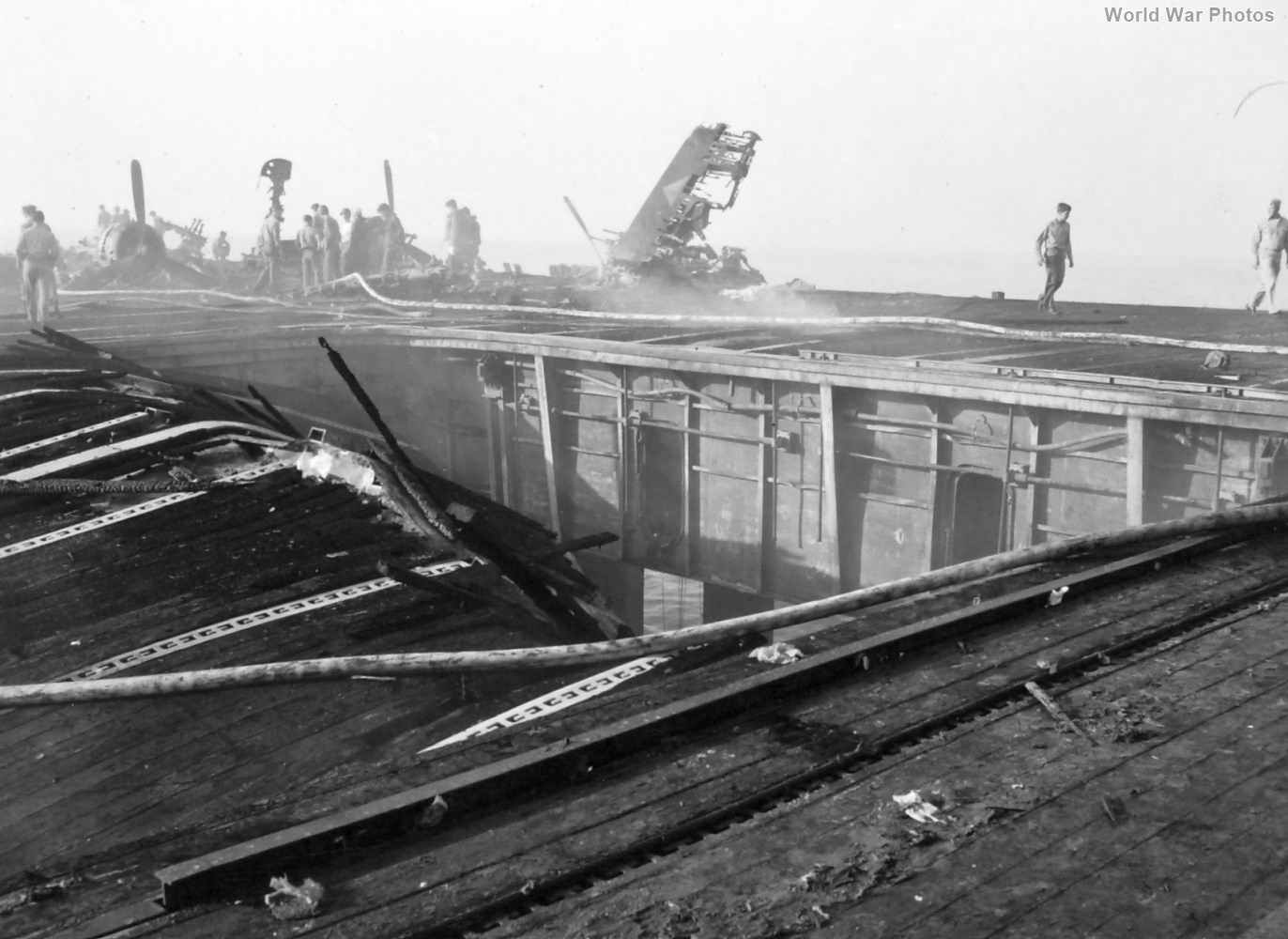 Damaged flight deck of USS Bunker Hill 3