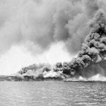 USS Bunker Hill CV-17 carrier on fire May 11, 1945