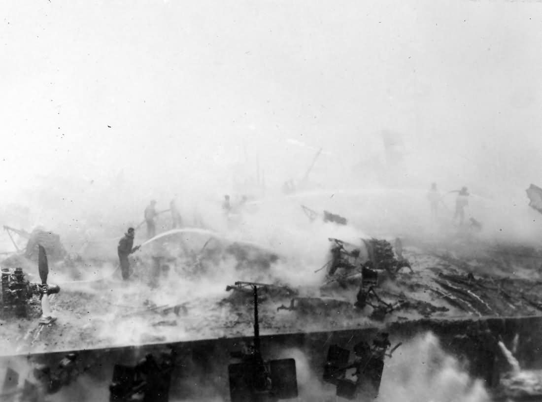 fighting fire on USS Bunker Hill CV-17 Okinawa