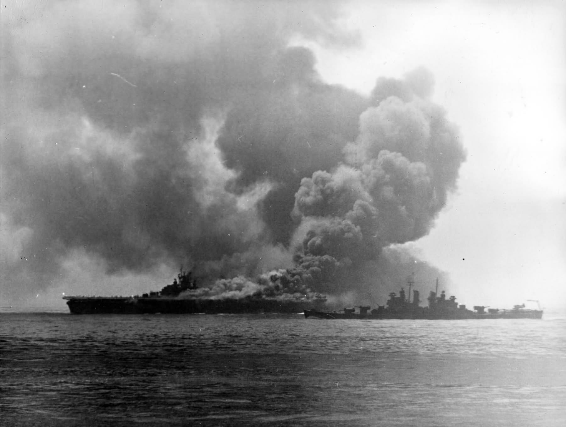 Kamikaze aircraft slammed into the aircraft carrier USS Bunker Hill (CV-17)