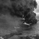 batleship USS California flame at Pearl Harbor 7 December 1941